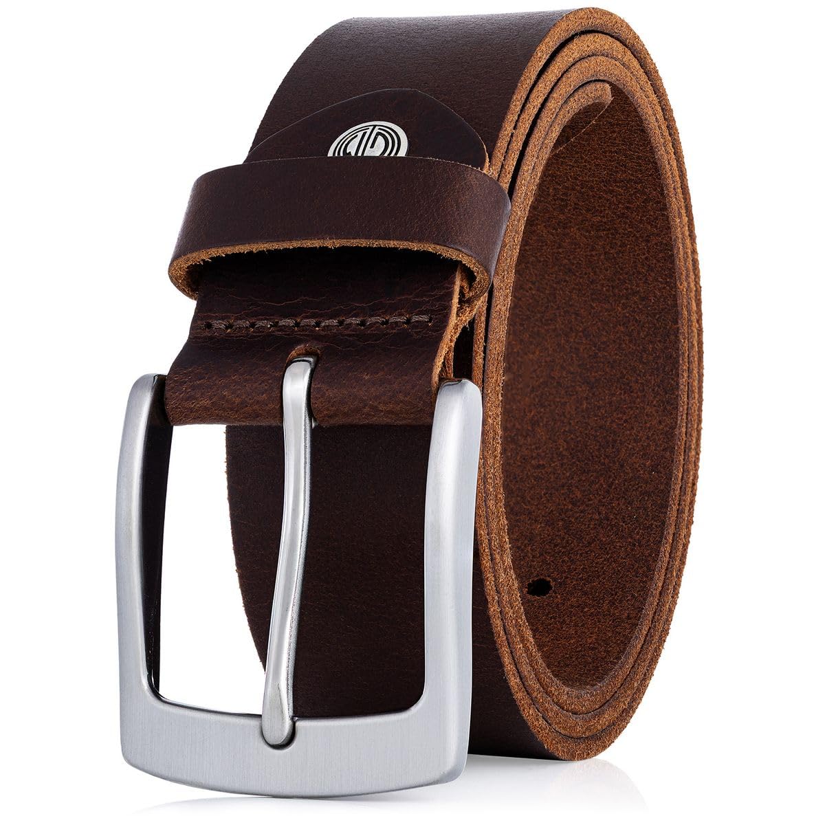 Lindenmann Mens Leather Belt/Mens Belt, Full Grain Leather Belt, Buffalo Leather 4 mm, Dark Brown, Brown, 140 cm