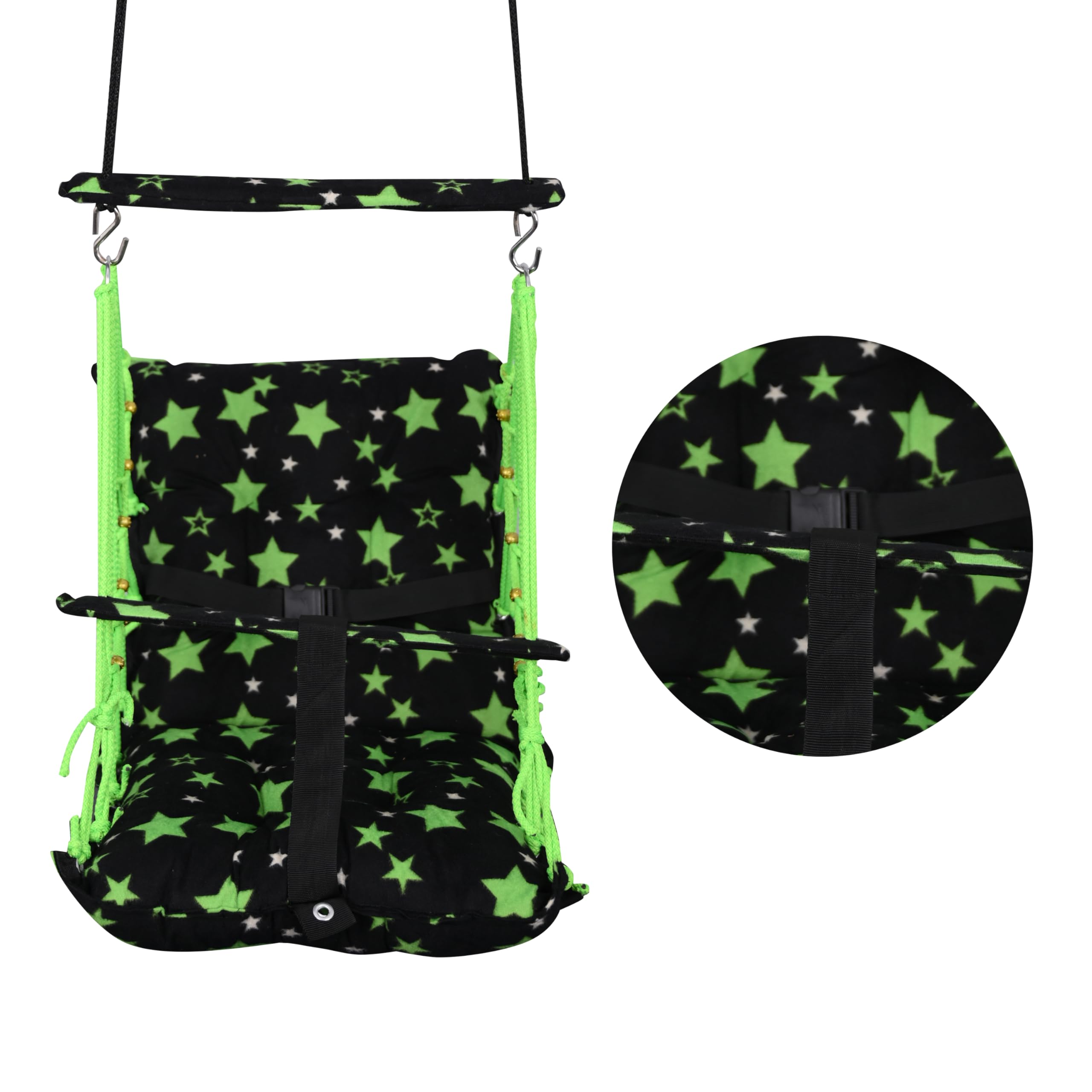 BOFFLE® Cotton Swing Chair for Kids Baby's Children Folding and Washable1-3 Years with Safety Belt/Home,Garden Jhula for Babies|Swing for Kids | Seat and Back Side 16x16 inch 4