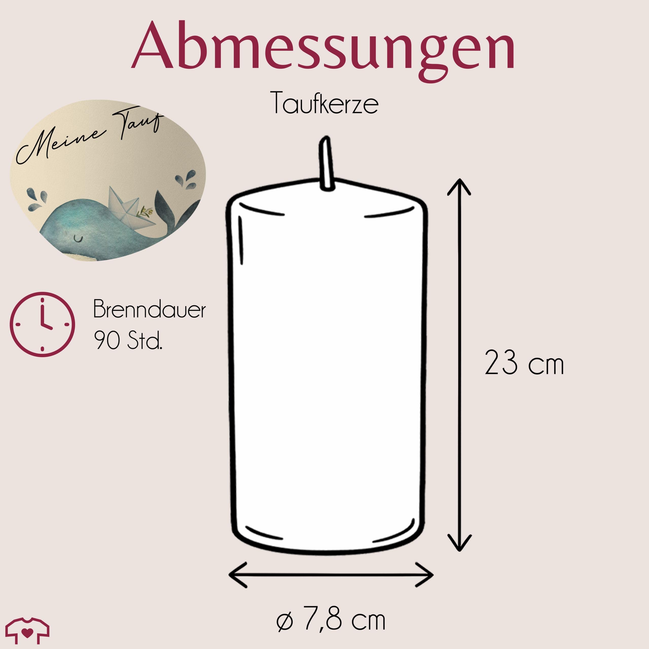 Taufkerze - Wal zur Taufe mit Daten - personalisierte Taufgeschenke für Mädchen und Jungen - 230/78 mm - Elfenbein