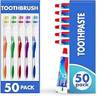 Vista 1 de Urban Essentials Cepillo de dientes a granel (50) pasta de dientes a granel (50) paquete con fundas, cepillos de dientes coloridos envueltos