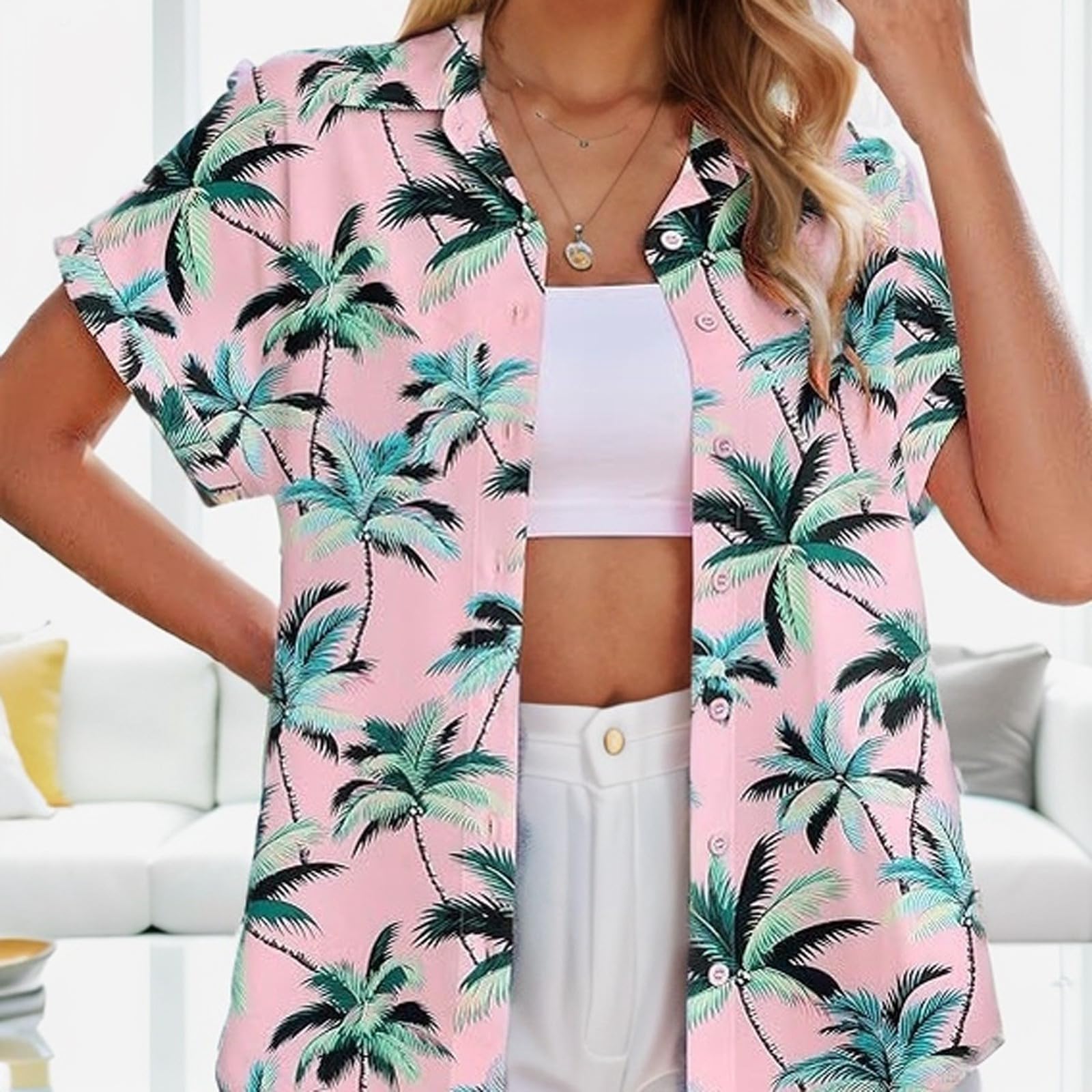 Lustige tropische Hemden für Damen, kurzärmelig, lässig, Sommer, Hawaii, Button-Down, Aloha, Karibik-Kreuzfahrt, Grafik, 80er-Jahre-Shirt, Strand, Bowling-Shirt, Mexiko, Kreuzfahrt, Party, Vintage