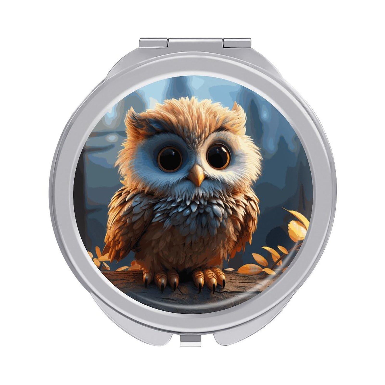FekiLoot Cute Owl Makeup Mirror Compact Round Travel Makeup Mirror Portable Folding Handheld Pocket Mirrors for Handbag and Purses Gift Mini Mirrors