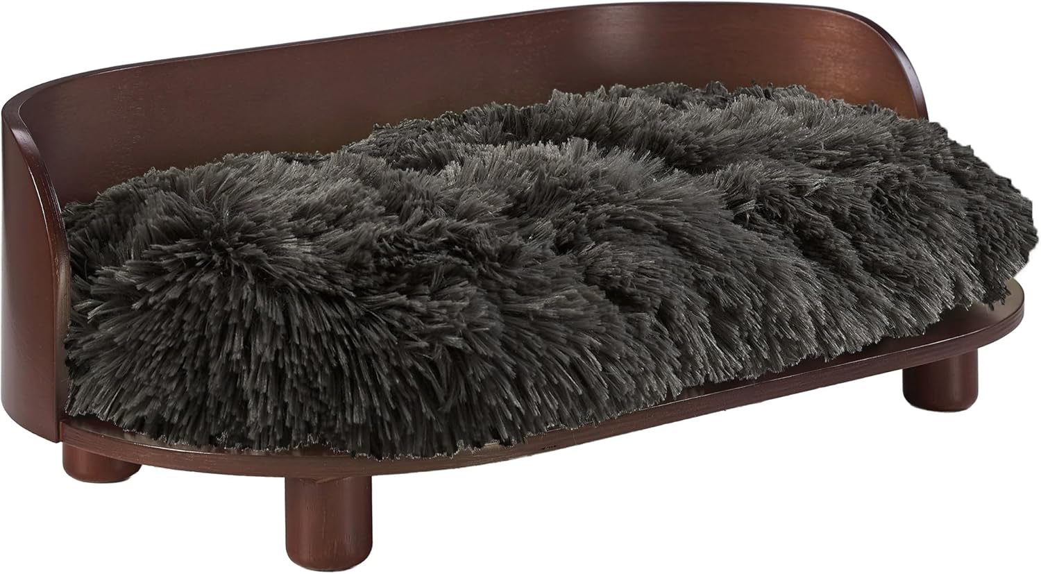 Sam's Pets Kuai Medium Pet Bed in Dark Brown- Bent Wood - Modern Design - Curved Shape - Soft Fur for Comfort - Easy Cleaning - Non-Slip Grip - Ideal for Dogs and Cats of All Life Stages.