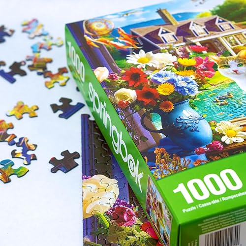 Miniatura 6 de Springbok Crisp Morning - Rompecabezas de 1000 piezas para adultos y familias, cuenta con un gato disfrutando de una vista junto al lago, tamaño