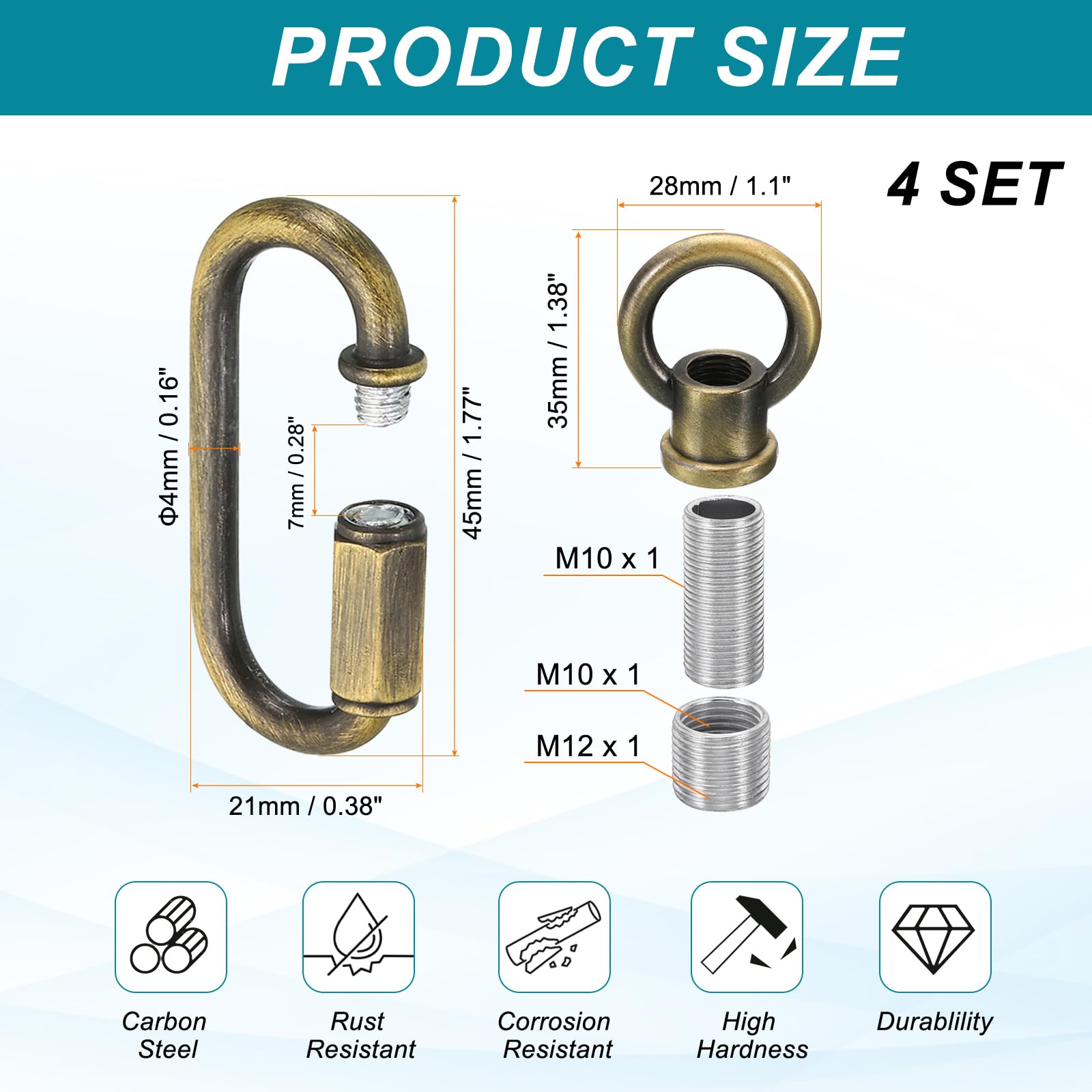 PATIKIL M10 Fine Thread Lamp Female Loop Holder with M12 Adapter Chain Quick Link - Image 2
