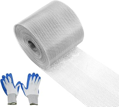 6 Inch x 100 Ft Gutter Guard Mesh Roll Aluminium Gutter Guard Mesh Outdoor Gutter Guard with Gloves Fine Holes Mesh Filter for Leaves 6 Inch