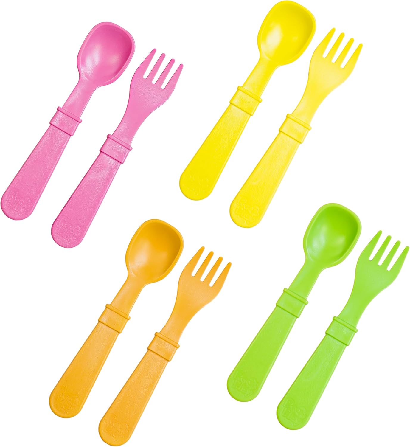 Re-Play Toddler Forks and Spoons Set – 4×4 Toddler Utensils Set – Dishwasher and Microwave Safe – Made in USA – Set of 8-5.8″ x 1.2″ x 0.2″ – Citrus