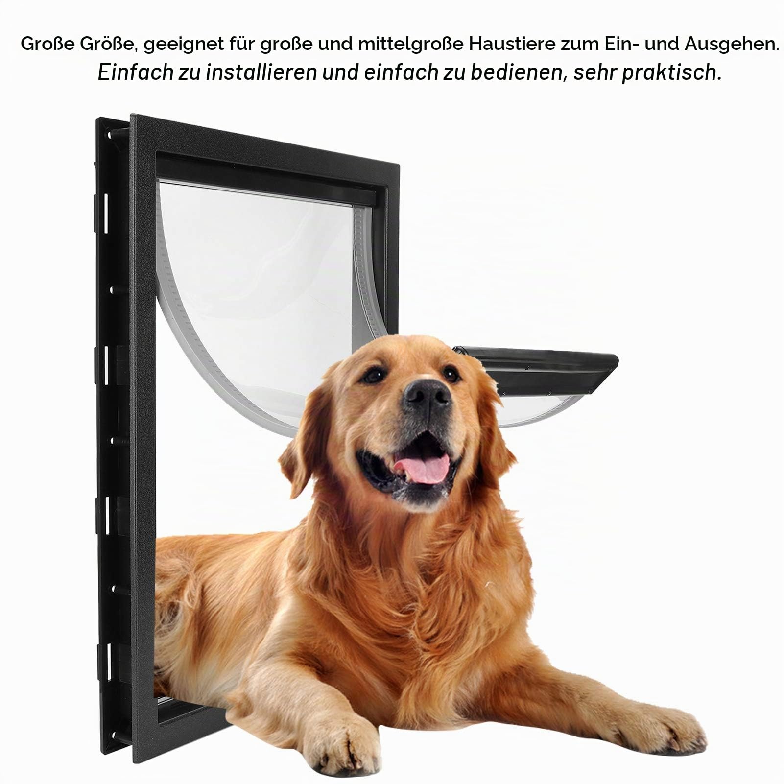 Hundeluke, Große Hundeklappe, Abnehmbare Installation Haustiertüre Eingebauter Magnet für Innen- oder Außenbereich für Ihr süßes Haustier, Kunststoff 50x38x5cm (Schwarz)