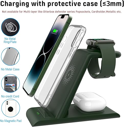 Miniatura 7 de HATALKIN Estación de carga inalámbrica 3 en 1 compatible con múltiples dispositivos, Apple Watch 8 Ultra 7 SE 6 5 4 AirPods Pro 2nd iPhone 14 13 12