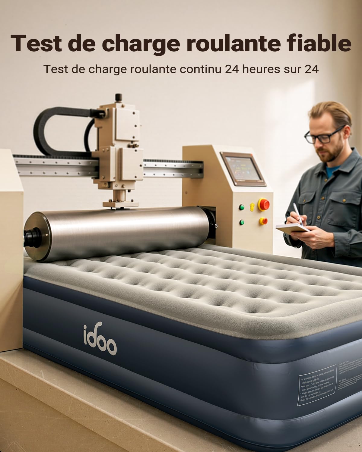 iDOO Matelas Gonflable 2 Personnes avec Pompe intégrée, Auto-gonflage/dégonflage en 3 Minutes, Lit Gonflable avec revêtement Confortable,Idéal en Camping 152 x 203 x 46 cm 295kg Max