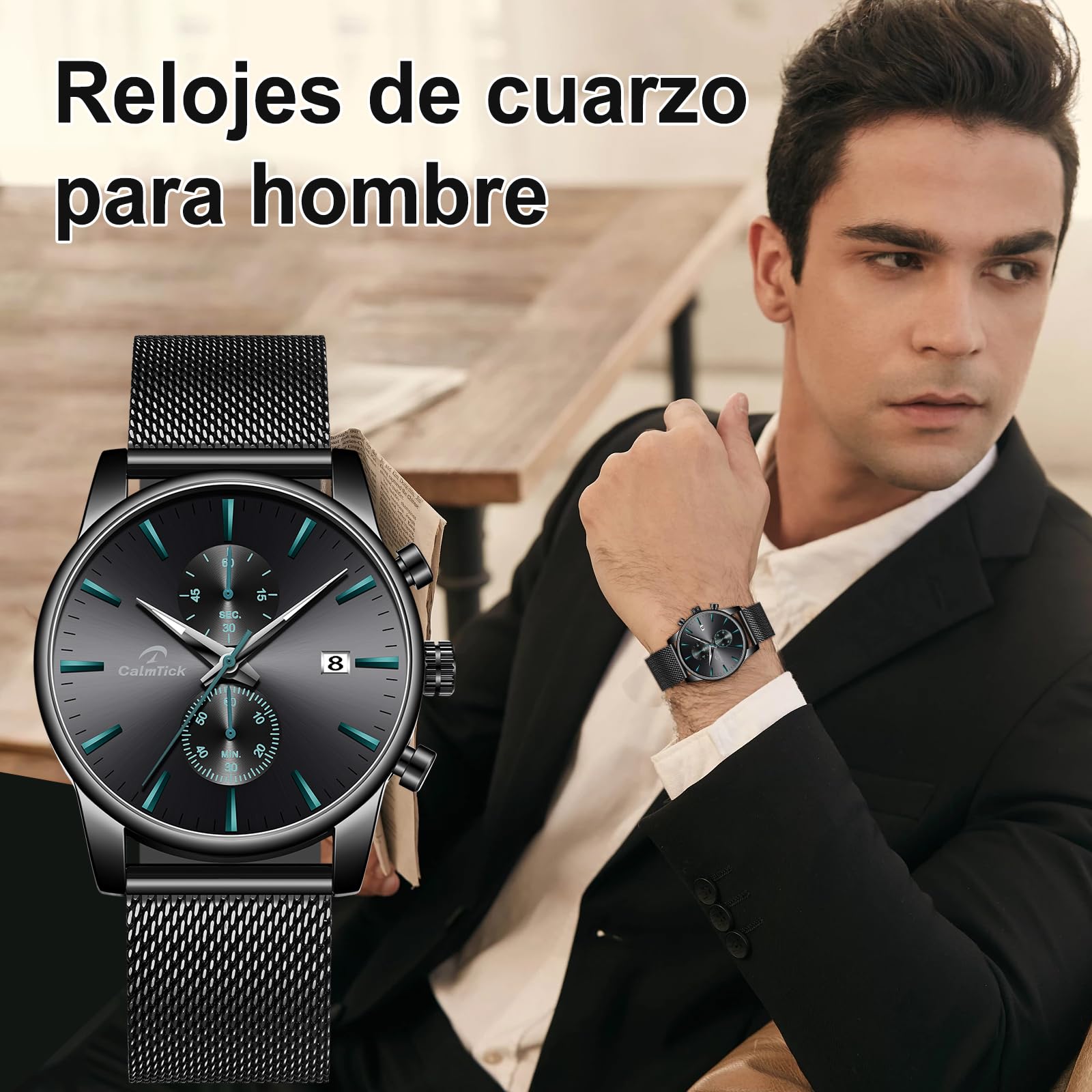 Orologio al quarzo da uomo, lancette luminose, indicatore della data, quadrante cronografo, resistenza all'acqua 30 m, movimento giapponese VD51, orologio classico casual business