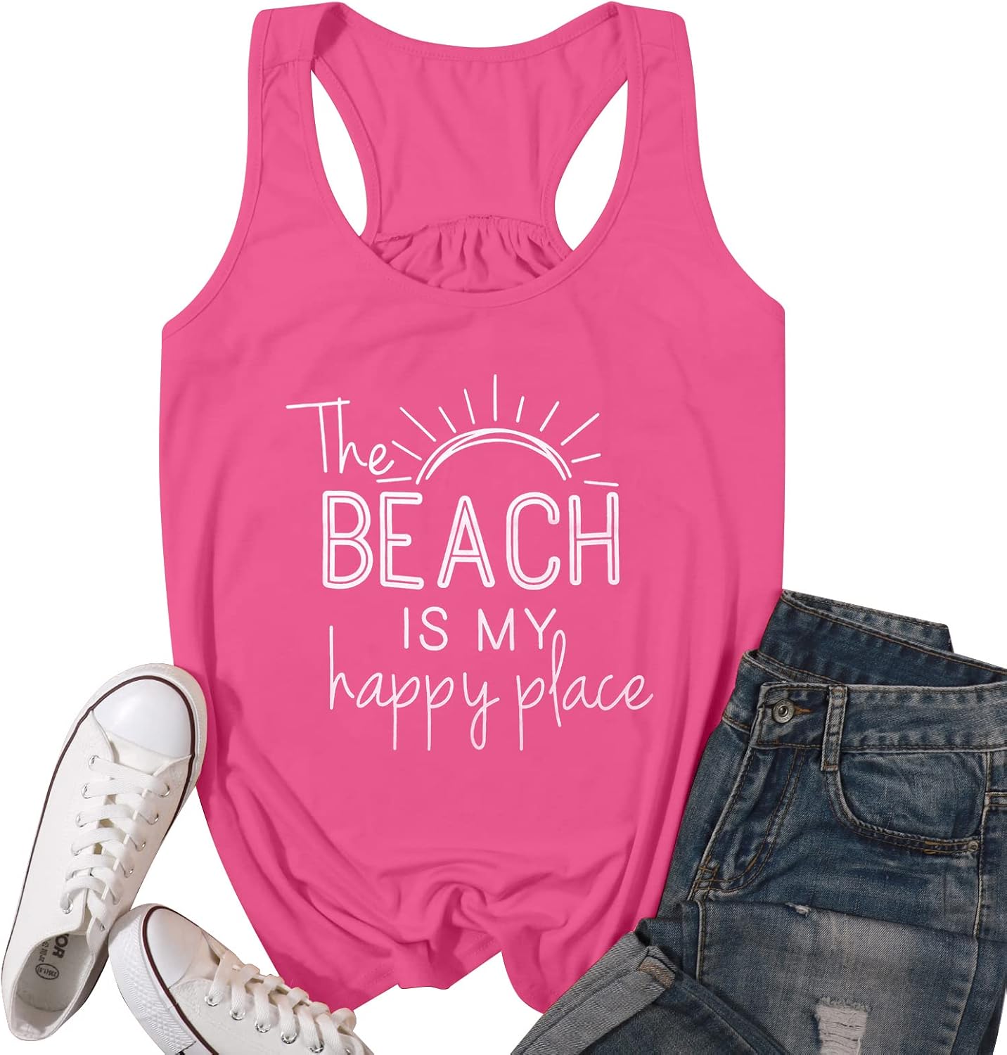 BANGELY The Beach is My Happy Place Tank Tops Women Summer Beach Tank Casual Sleeveless Vacation Shirt Camis - Image 6