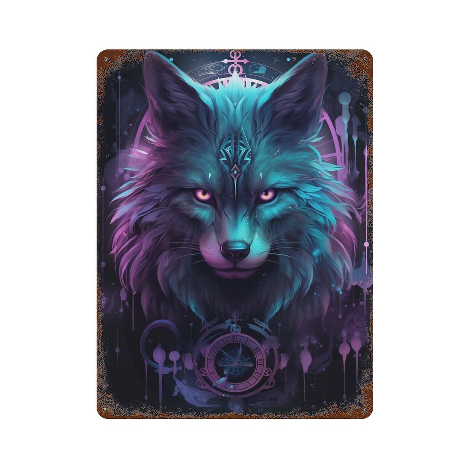 Fantasy Cat Clock Aged Metal Wall Plaque 15.7"x11.8", for Pub, Kitchen And Man Cave Decor, Decorative Metal Wall Art