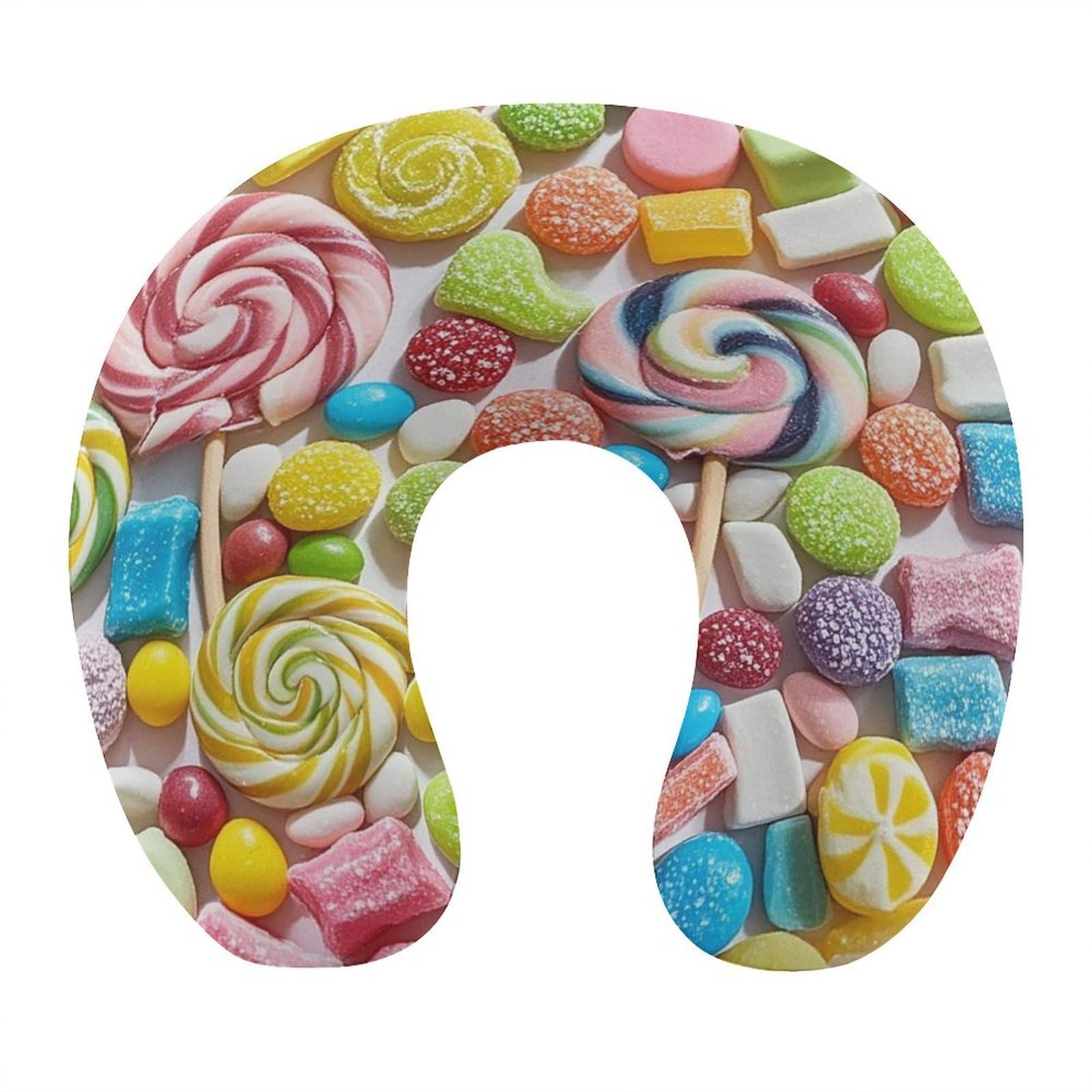 FekiLoot Sweet Candy Backdrop Travel Pillow U Shaped Neck Pillow Comfortable Memory Foam Pillow Portable Soft Headrest Lightweight Neck and Head Support for Planes Trains Self-Driving Cars