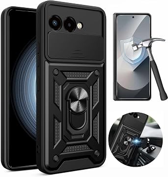 for T-Mobile Revvl 8 Case with Screen Protector & Slide Camera Cover, Black