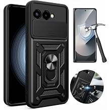 for T-Mobile Revvl 8 Case with Screen Protector and Slide Camera Cover,Dual Layer Military Grade Shockproof Case with 360 Metal Ring Kickstand [Fit Magnetic Car Mount] Black