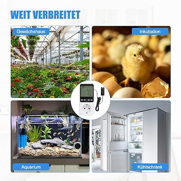 Feuchtigkeitsregler Temperaturregler 230V Digital Thermostat Hygrostat Steckdose mit Fühler Temperaturschalter Luftfeuchtigkeitsregler für Gewächshaus Terrarium Luftbefeuchter Aquarium