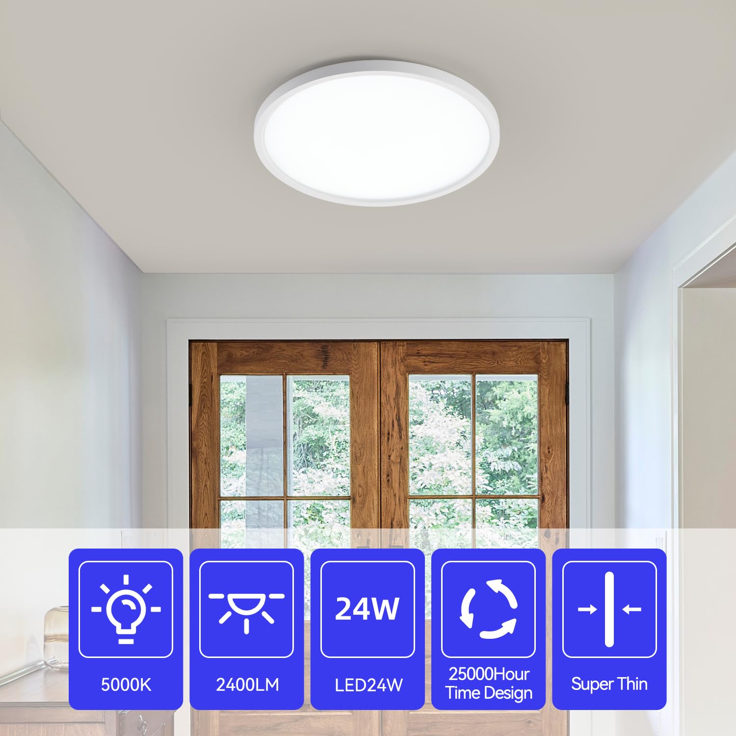 ocioc Plafoniera LED Soffitto 24W, Ø30CM Lampada da Soffitto LED 5000K Rotond Plafoniere da Ufficio Luce Soffitto per Cucina, Soggiorno, Cantina