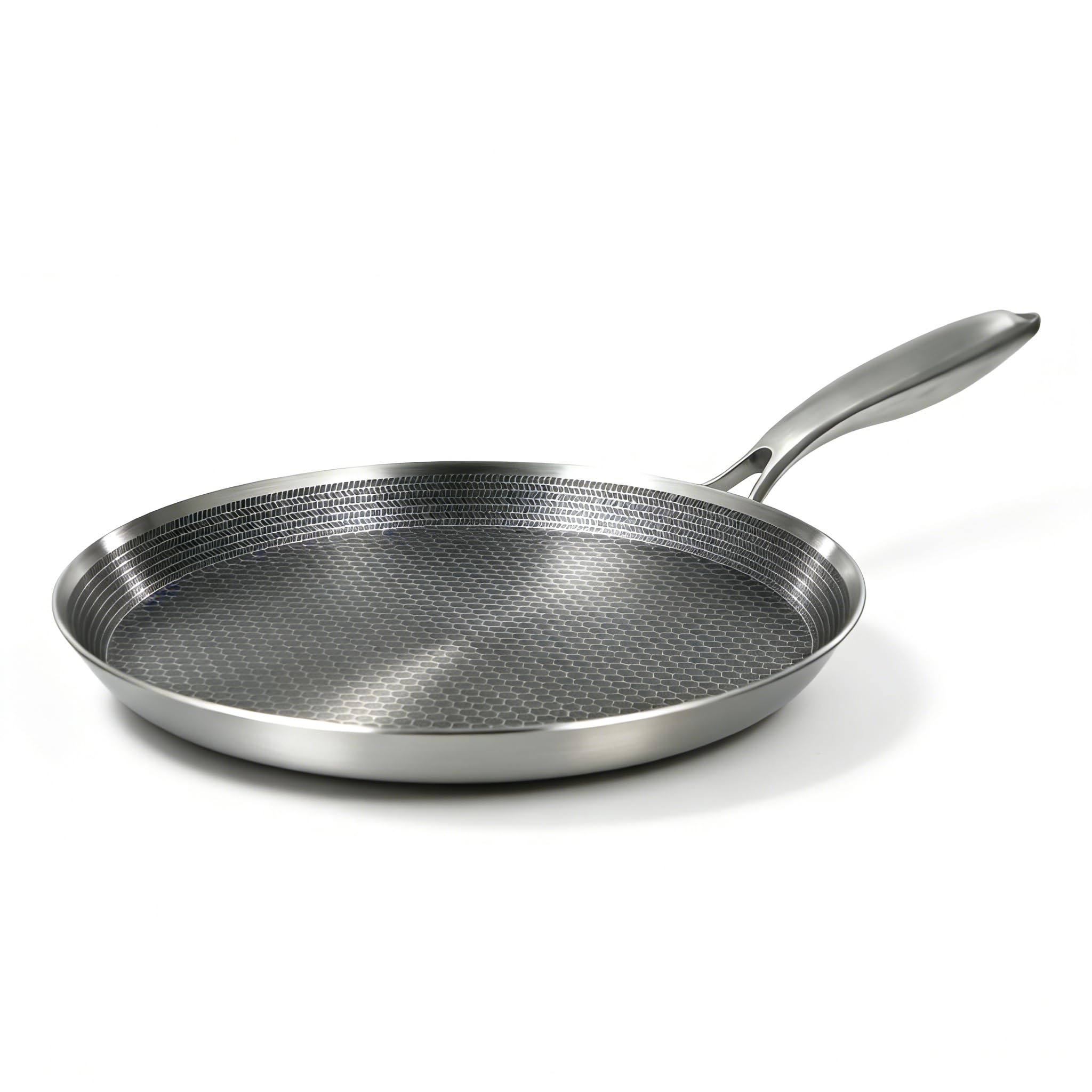 Treliamd Stainless Steel Crepe Pan-10.2 Inch Nonstick Crepe Pan,Stainless Steel Honeycomb Coating Pancake Pan,Tawa Dosa Tortilla Griddle Pan,Induction