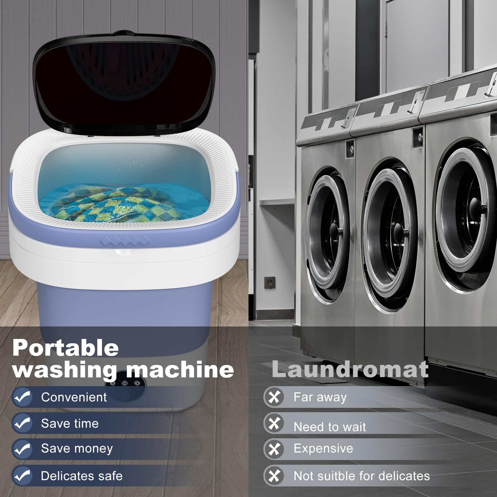 Portable Washing Machine, 12L Upgraded Mini Washing Machine With Spin Basket, Foldable Camping Washing Machine for Underwear, Baby Clothes Socks, Small Washing Machine for Apartments, Dorm,RV, Travel — view 5