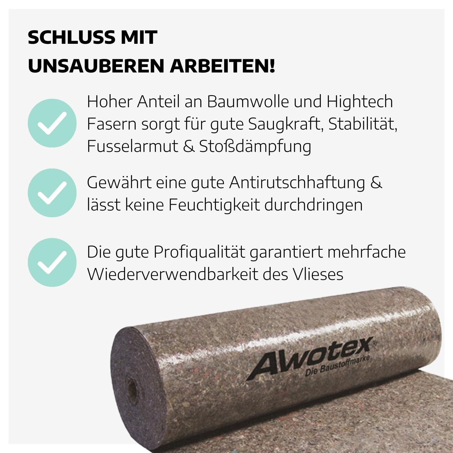 Maler Abdeckvlies 300g/m² mit PE-Antirutsch Folie I Abdeckfolie Maler 2 Rollen à 50 x 1 m I wiederverwendbare Malerabdeckung I Maler Abdeckfolie in Profi-Qualität I fusselarm & saugstark