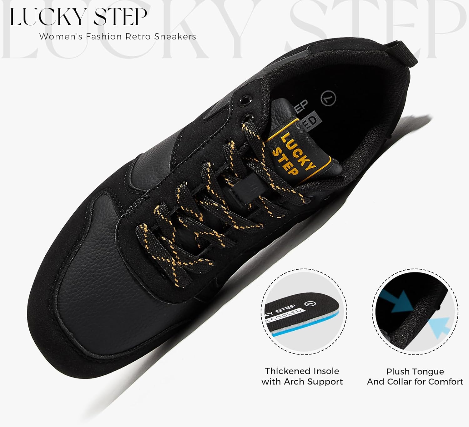 LUCKY STEP Women's Retro Fashion Sneakers Thin Sole Tennis Casual Anti-Slip Cow Suede Running Trainer Gym Trendy Classic Comfortable Lightweight Walking Shoes - Image 6