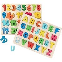 Joqutoys Wooden Chunky ABC and Number Learning Puzzles Board