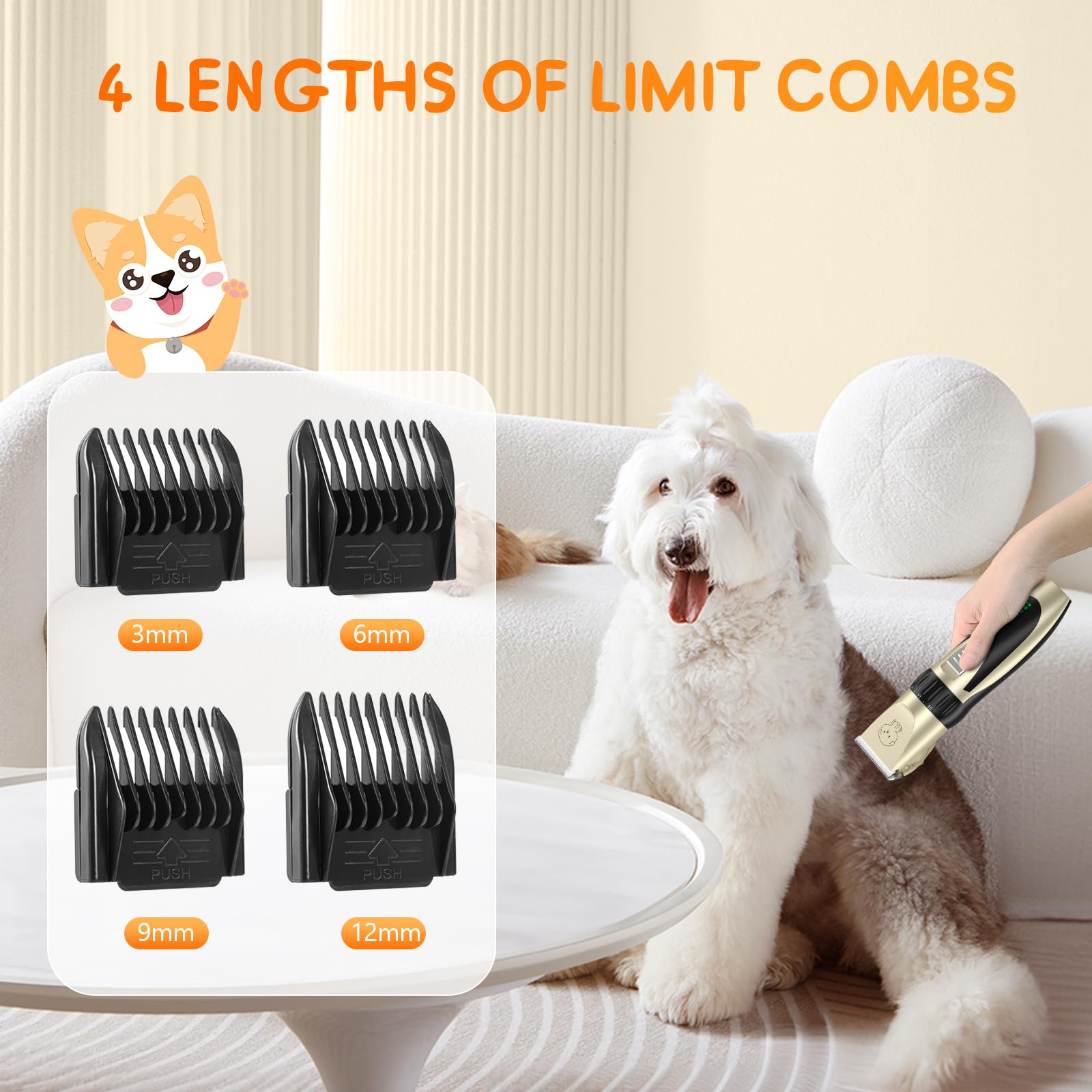 YAZEKY Maquina Cortar Pelo Perros, Bajo Nivel de Ruido Cortapelos Profesional para Perros, Cortapelos para Mascotas Impermeable Todo el Cuerpo Lavable Inalámbrico Recargable