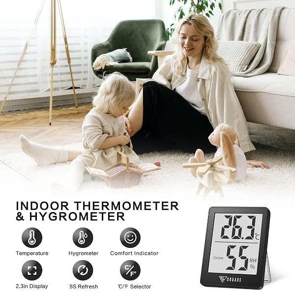 DOQAUS Raumthermometer Innen, Digitales Mini Thermo-Hygrometer Hohe Genauigkeit Temperatur und Luftfeuchtigkeitsmessgerät mit Smiley-Indikator, für Innenraum, Babyraum Luftfeuchtigkeit Messen - 2