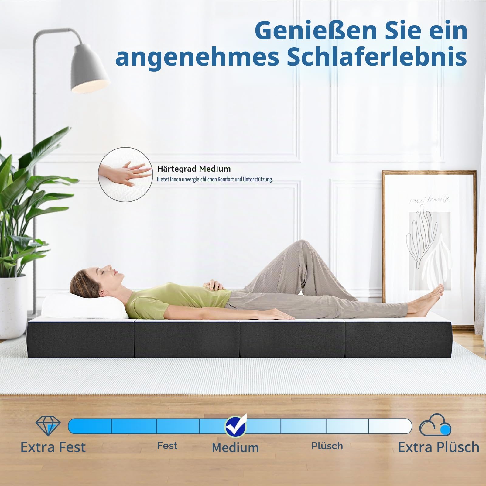 wowttrelax Faltmatratze Doppelbett, 10,2 cm, faltbare Bodenmatratze, Doppelbett, 4-fach gefaltet, einfache Lagerung, mit waschbarem Bezug und Druckentlastung, für Camping, Wohnwagen, Gäste (135 x 190