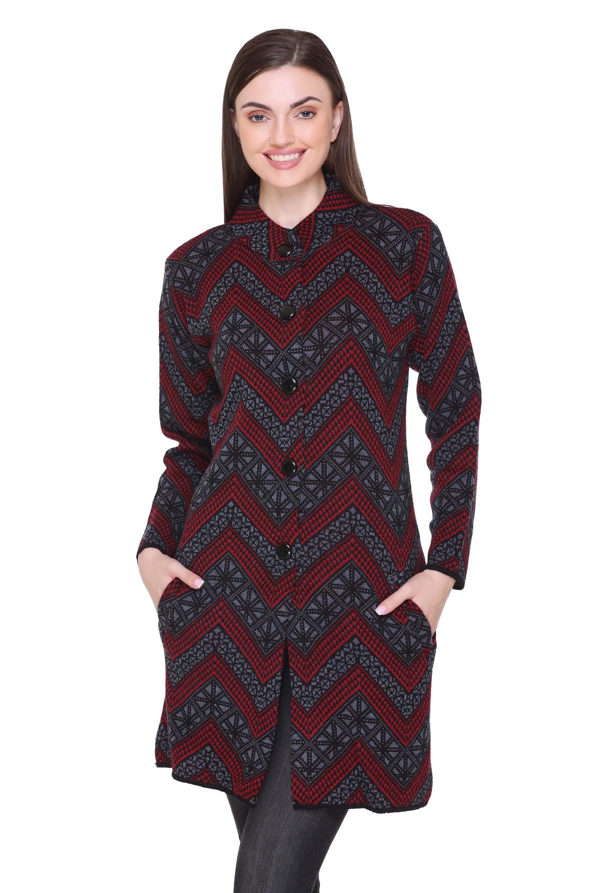 Acro Wool Woolen Long Winter Sweater Round Neck Full Sleeve Wool Long Coat Winter for Women Girls-image-33