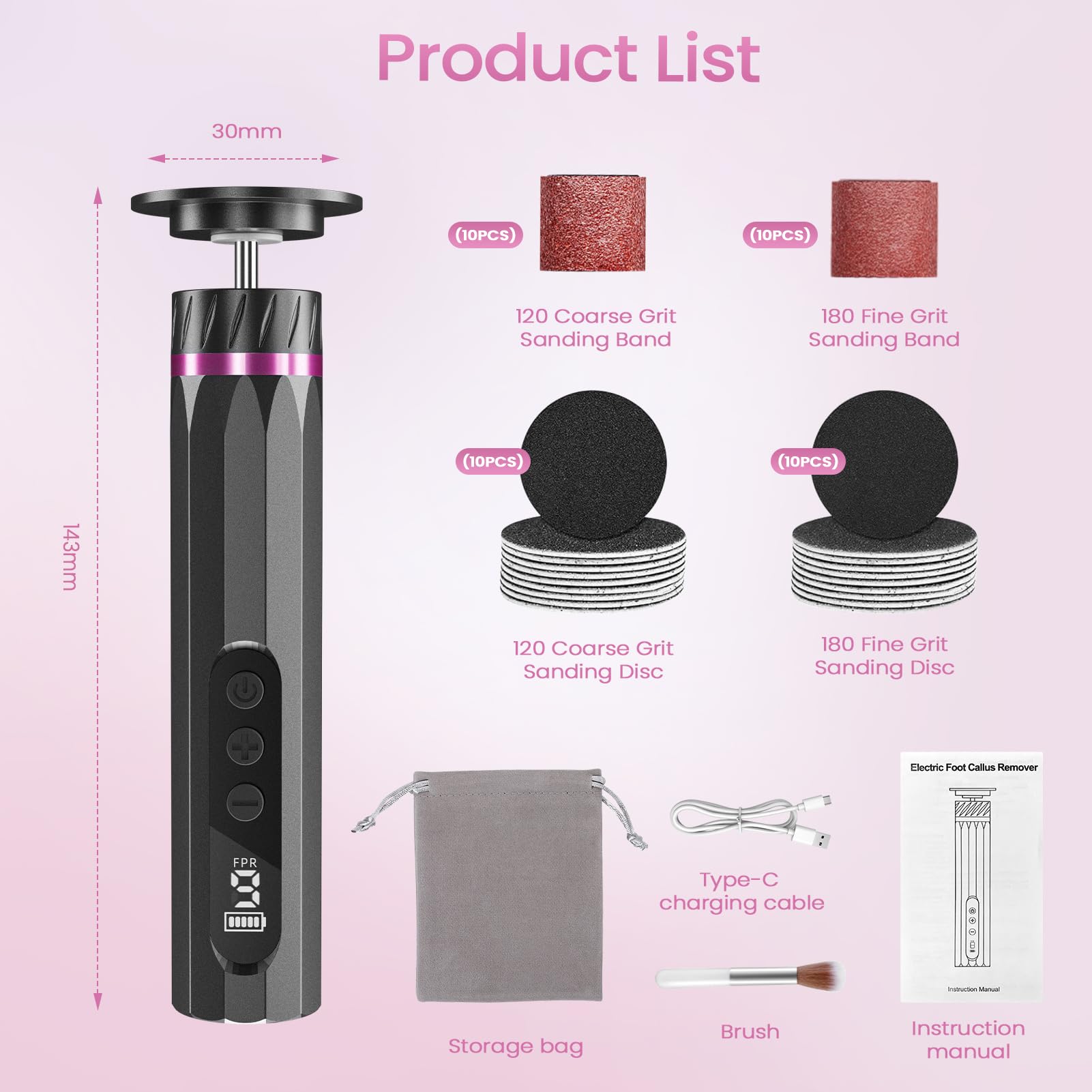 Rimozione calli elettrico 2 in 1, Foot Glow, piede con lime intercambiabili, 9 velocità regolabile, per pelle morta e screpolata