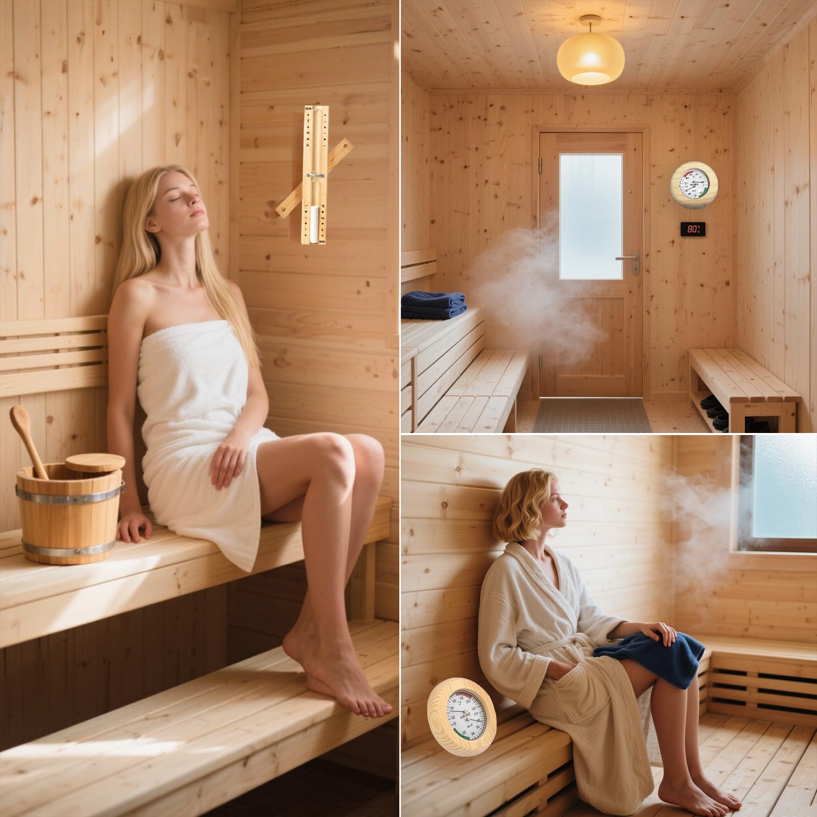2 PCS Sauna Thermometer Digital, Drehung Der Sauna Sanduhr 15 Minuten+saunathermometer Holz 20-100°C, Können Zusammen Verwendet Werden, Wandmontage Mit 2 Edelstahl Schrauben