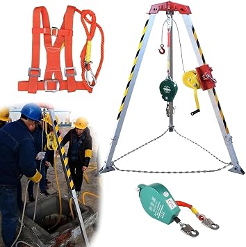 Industrial Rescue Tripod - 1200LBS Capacity Aluminum Hoist Tripod with Anti-Fall Self-Locking System, for Narrow Space Lifting & Emergency Retrieval, Manned Safety Equipment