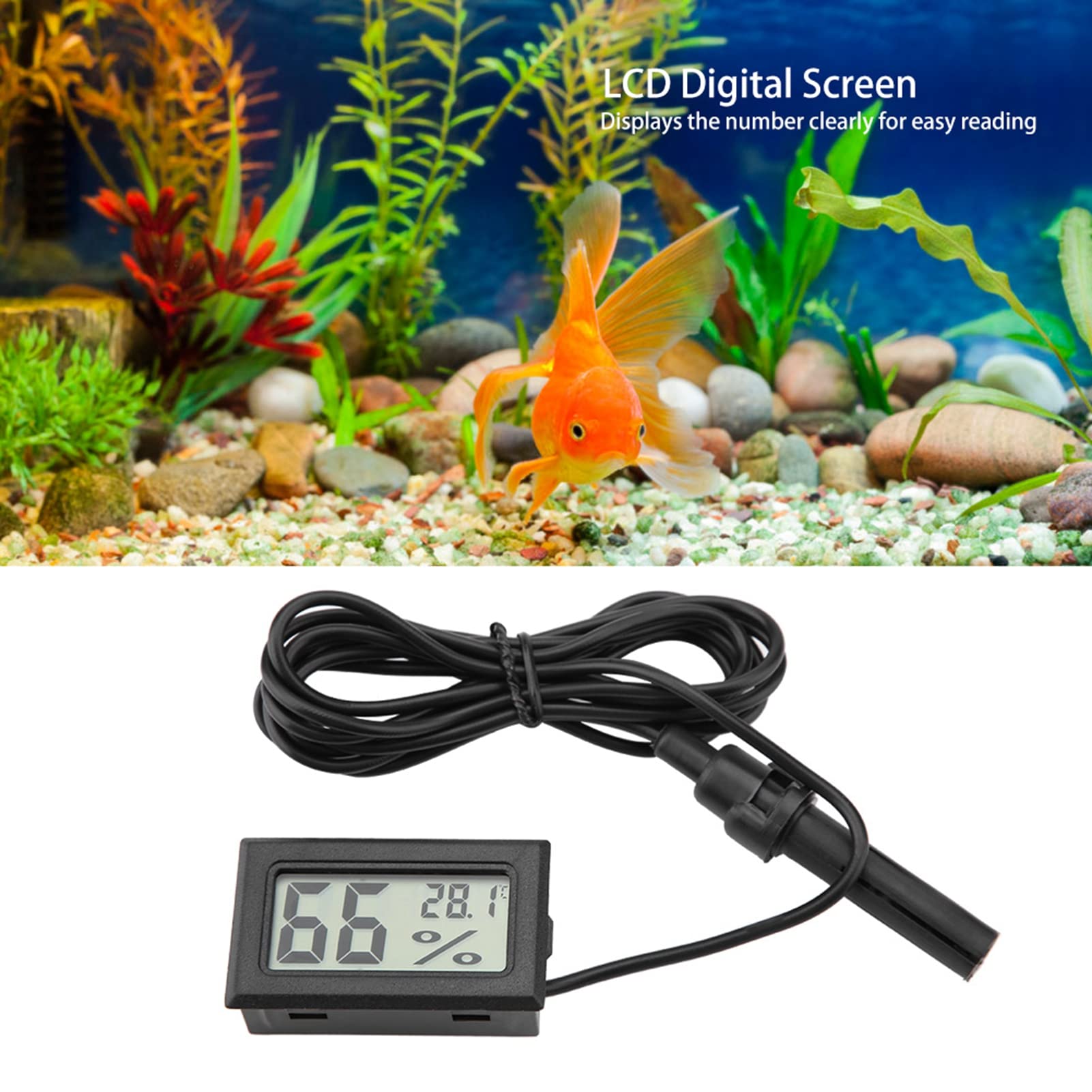 Hygromètre Thermomètre LCD à Mini-sonde Intégré avec Sonde Externe pour Incubateurs, Couveuses, Réservoir de Reptiles, Aquarium, Réservoir de Poissons