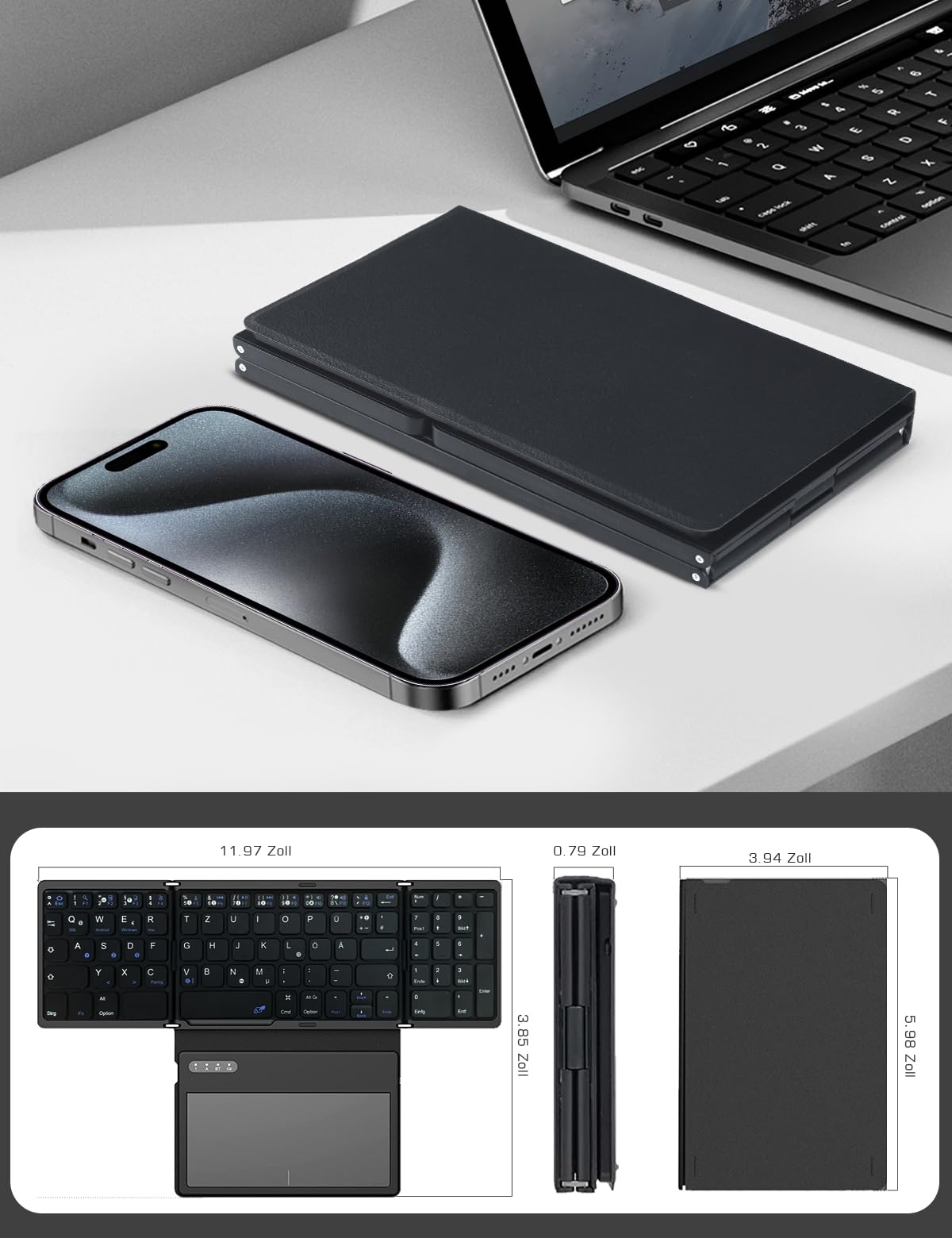 zenrich Bluetooth-Tastatur (QWERTZ) Faltbare kabellose mit Touchpad