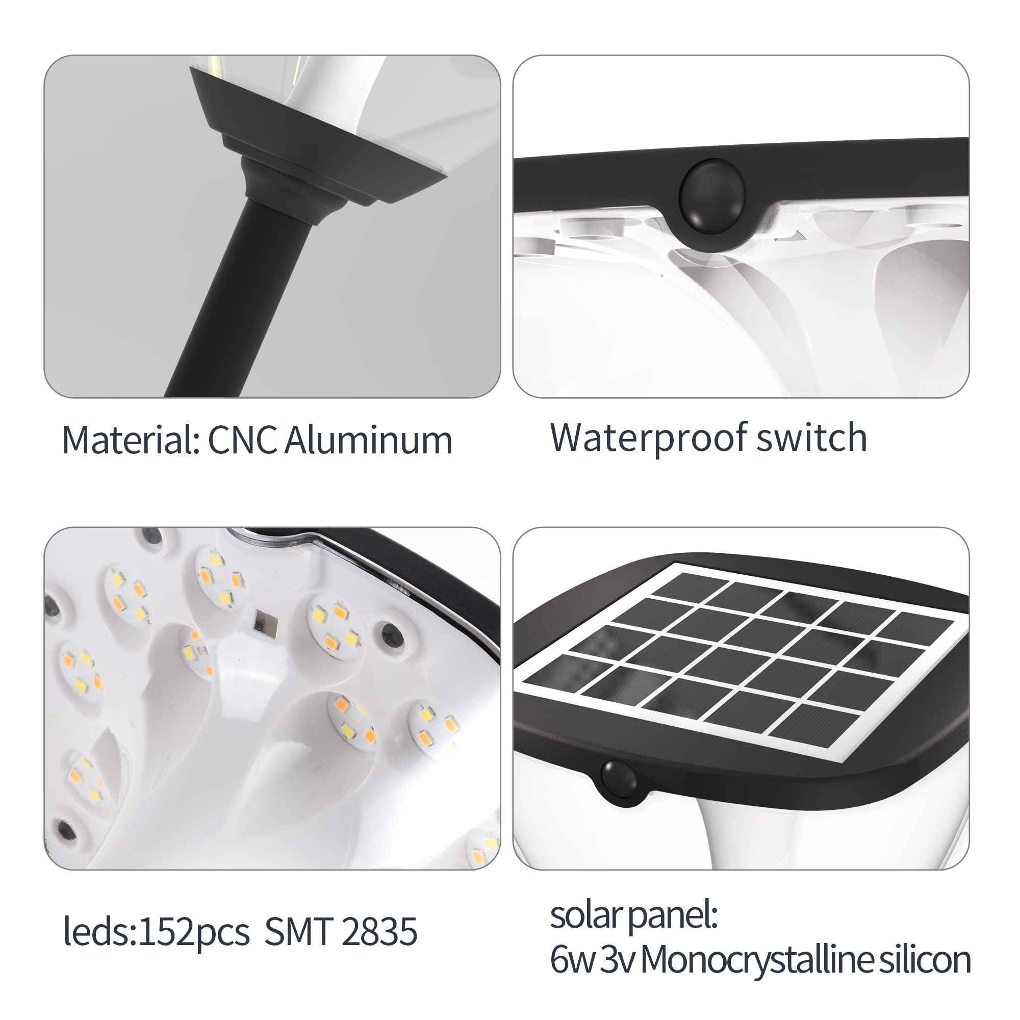 Lampione Solare Led Esterno con Palo,LED Luci Solari per Sentieri IP65 Impermeabile,Wireless Luce Solare con 3 Modalità，per Patio, Cortile,Vialetto,Percorso,83CM Alluminio(1 Pack)