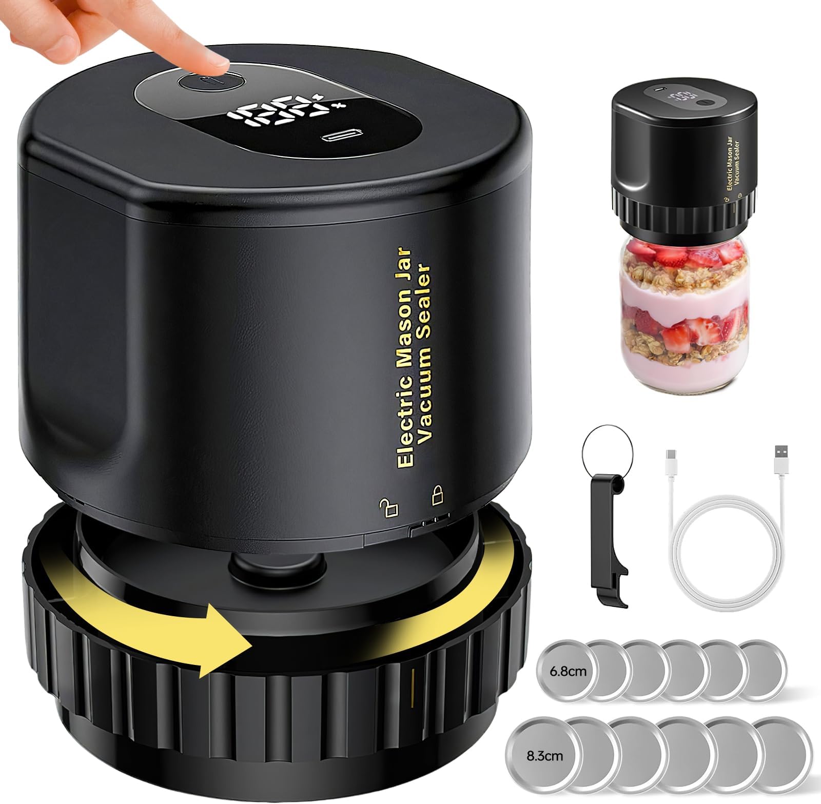 Kit de scellage sous vide électrique pour bocaux Mason à large