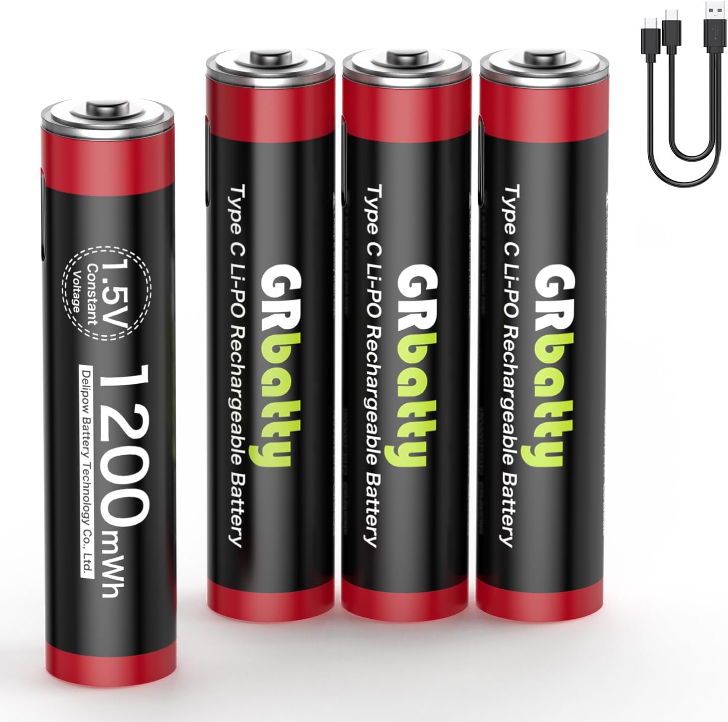 USB Rechargeable AAA Batteries 4 Pack, USB C Rechargeable Triple A Lithium Batteries, 1200mWh 1.5V with 2-in-1 Charging Cable, 1 Hour Fast Charging