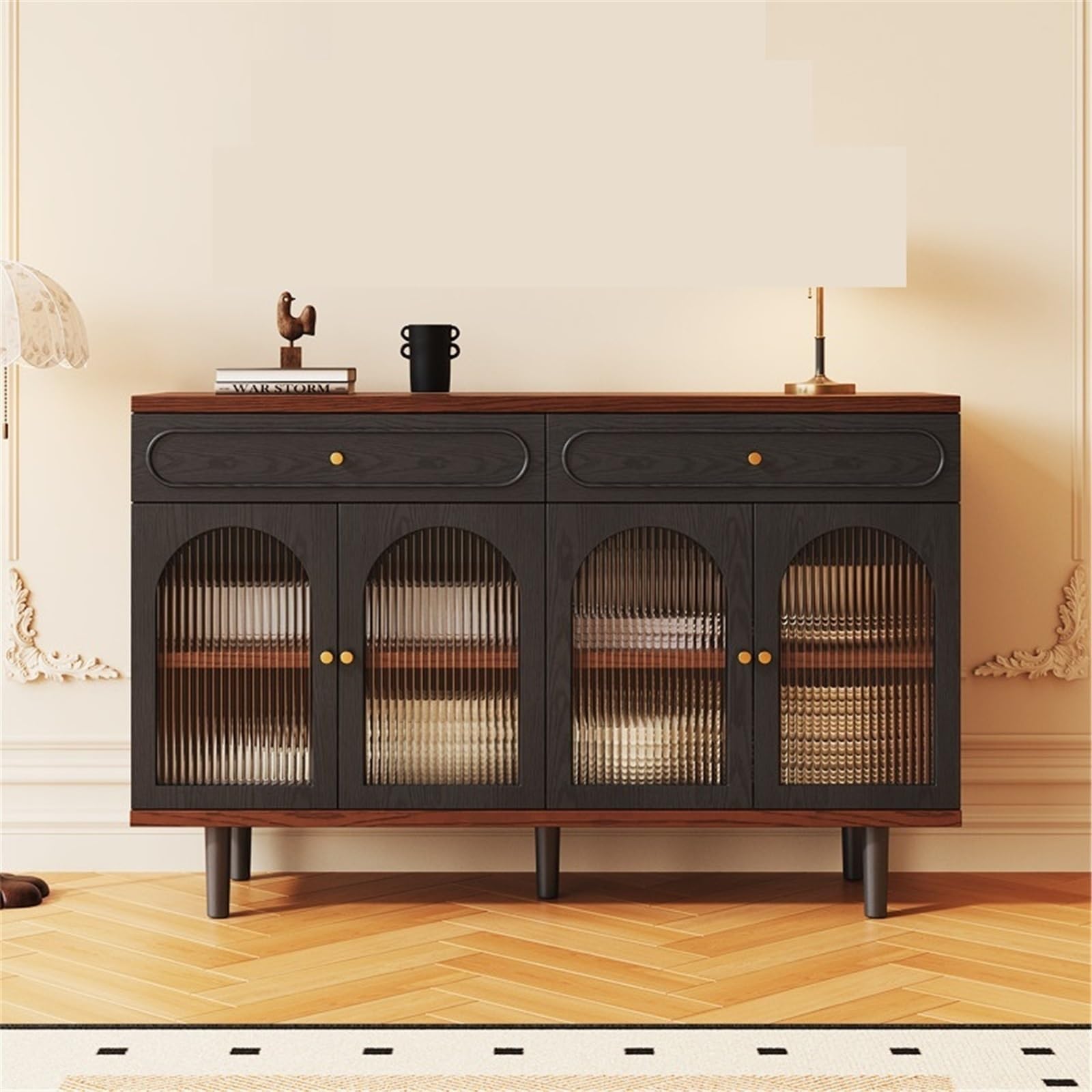 Mueble aparador Aparador pequeño Retro de Cristal for el hogar, salón, almacenaje Multifuncional, Ideal for té o como Espacio Almacenamiento en la Pared. 80 cm Mesa de Centro Consola