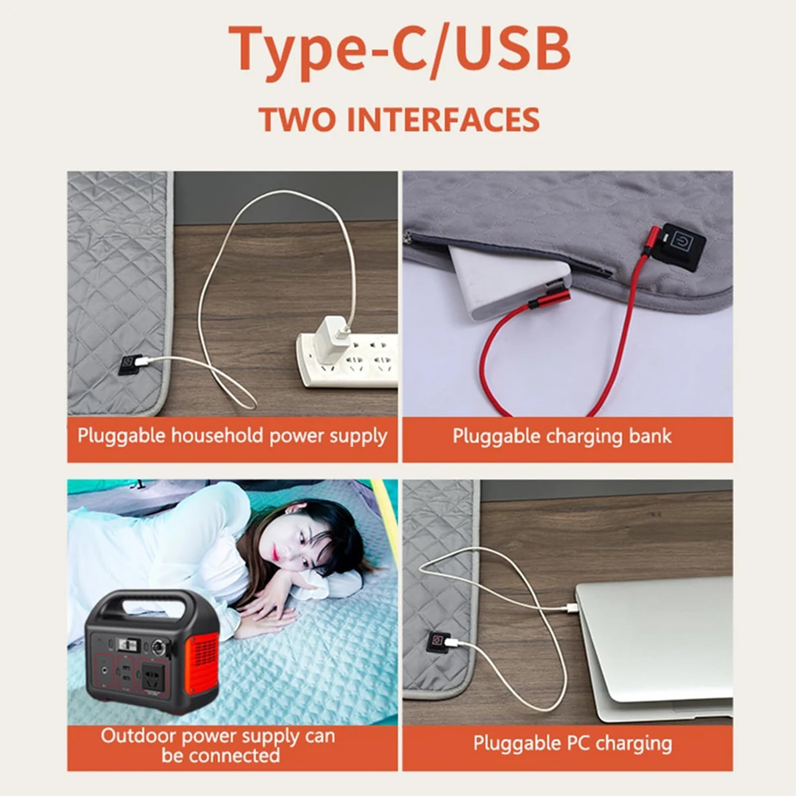 Forro para Saco de Dormir con Calefacción, Almohadilla Térmica USB Calentador Eléctrico para Tienda de Campaña, Almohadilla Aislante para Saco de Dormir, 3 Niveles de Calefacción