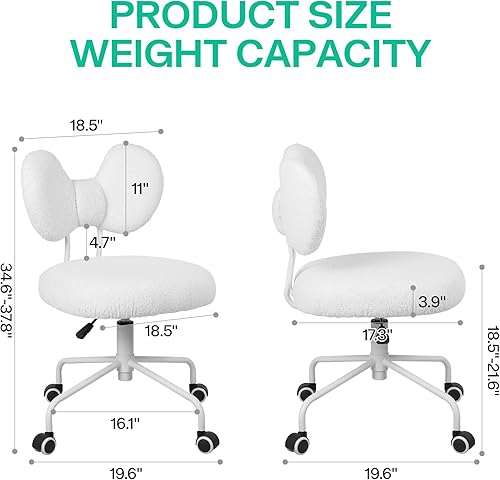Miniatura 2 de Bonita silla de escritorio sin brazos con respaldo, cómoda silla de oficina pequeña con ruedas, silla giratoria ajustable para oficina en casa, sala