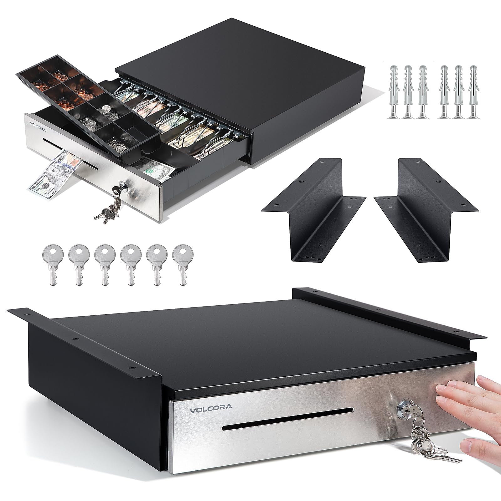 Volcora 16-Inch Manual Push-Open Cash Drawer