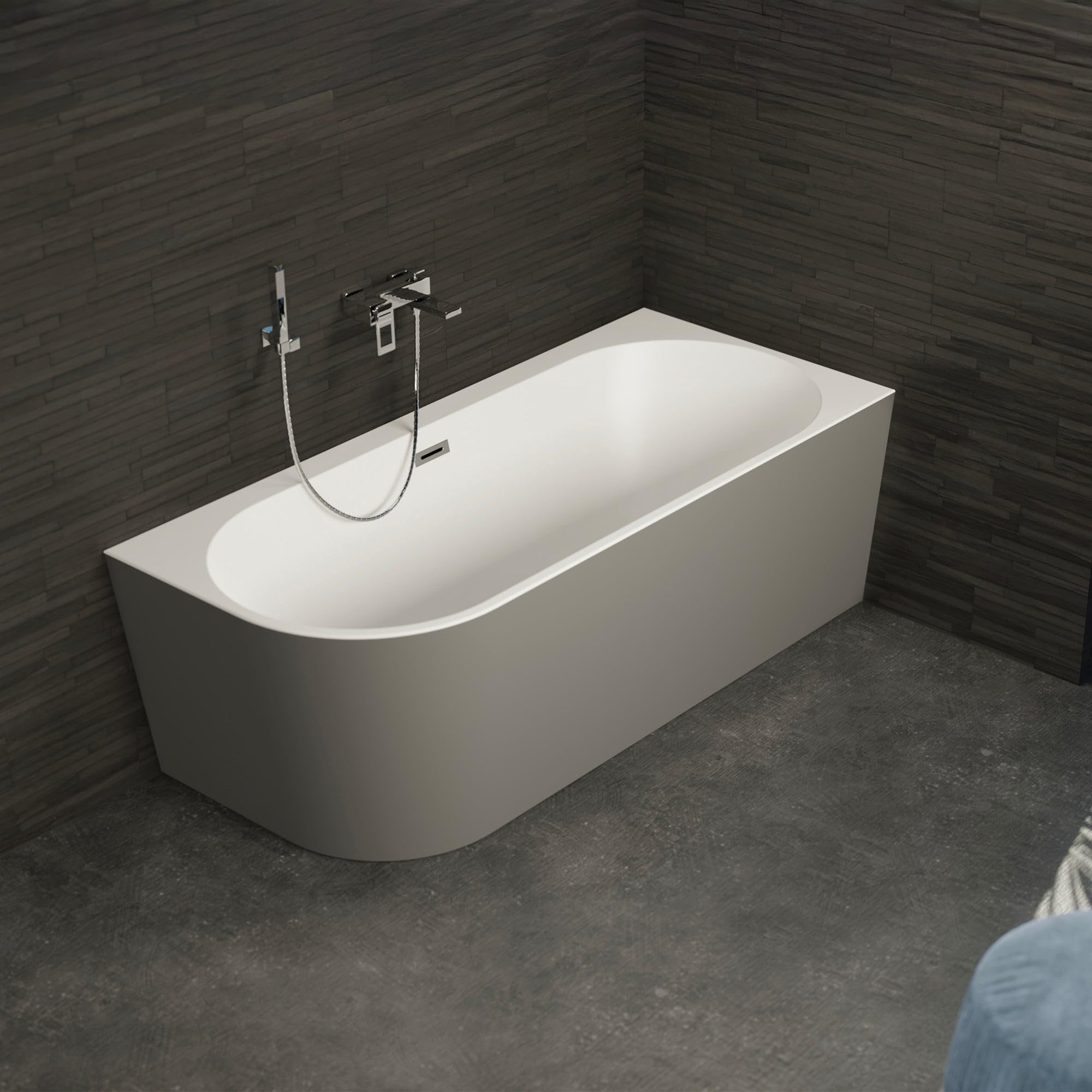 SPALINA Capri 170 Droite Grise - Bañera Semi-exenta Mural L. 170 x l. 76 cm