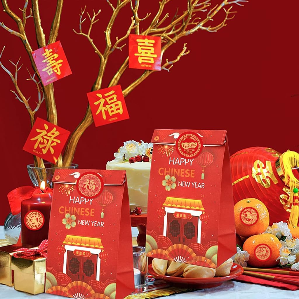 192PCS Gold Year of The Horse Candy Stickers Happy Chinese New Year Stickers 2026-0.9" Lunar New Year Gift Sticker Labels Spring Festival Party Supplies Chinese New Years Decorations