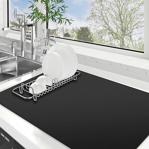 Miniatura 21 de WISELIFE Tapete de secado de platos súper absorbente, tapete de secado de platos grande para encimera de cocina, tapete de secado de platos fácil