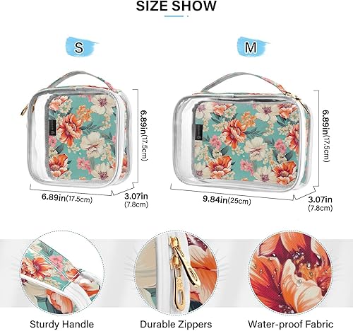 Miniatura 4 de Floral Flower Clear Toiletry Bag for Traveling,2 Pack Makeup Cosmetic Bag with Zipper,Travel Bag for Toiletries,Travel Essentials 21215279
