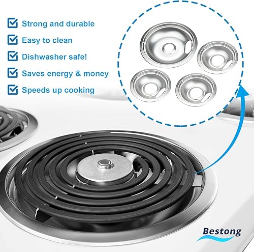 Miniatura 3 de Cubiertas para quemador de estufa eléctrica Whirlpool W10278125 W10196405 W10196406, paquete de 4 (3) 6 pulgadas y (1) 8 pulgadas