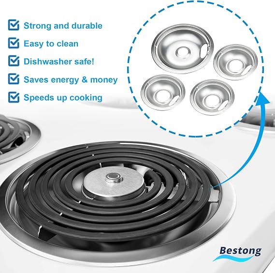 Drip Pan Electric Stove Burner Covers for Whirlpool W10278125 W10196405 W10196406, 4 Pack (3) 6 & (1) 8