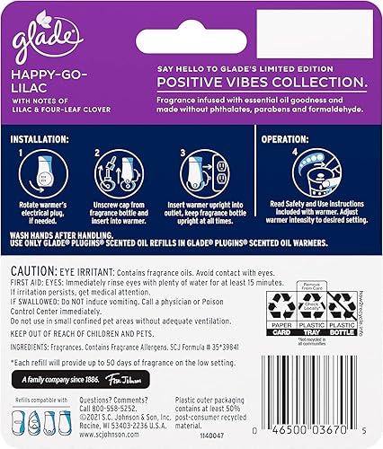 Miniatura 3 de Glade PlugIns - Recambios para ambientador, aceites esenciales y perfumados para el hogar y el baño, Happy-Go-Lilac, 0.67 onzas líquidas